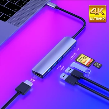 USB 3.1 Type-C Хъб КЪМ HDMI Адаптер 4K Thunderbolt 3 C USB Hub с гнездо за четец на карти памет 3.0 TF SD PD за MacBook Pro/Air/Huawei Mate