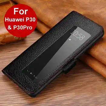 Калъф от естествена Кожа За Huawei P30 Pro Case P30 Cover Магнитен Etui на Корпуса За Huawei P30Pro Флип Калъф Fundas С гледка от прозореца Capa