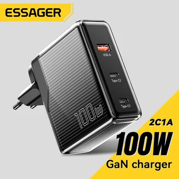 Essager 100 W GaN Зарядно Устройство, USB Type C За Macbook Air M1 M2 Таблетка 65 W PD Бързо Зареждане За iPhone Xiaomi QC 4,0 3,0 Зарядно За Телефон
