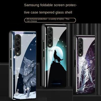 Подходящ за Samsung Galaxy Z Fold 3 калъф за мобилен телефон с цветен модел на Samsung Galaxy Fold 3 сгъваем екран стъклен корпус