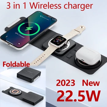 2023 Нова Магнитна Сгъваема безжична зареждане с мощност 15 W, 3 в 1, подходяща за серия от Apple Watch/ iPhone 15/14/13/12/Airpods 2