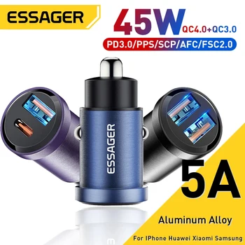 Essager 30 W, USB Зарядно за Кола Quick Charge4.0 QC PD 3,0 SCP 5А USB Type C Автомобилна Бързо Зареждане За iPhone 14 13 Huawei Samsung Xiaomi