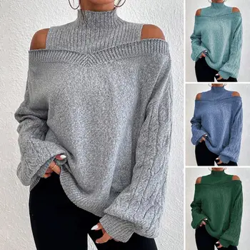 Жена трикотаж, пролетта на модерен пуловер, секси топ с отворен гръб, пуловер с препратка бретельками, вязаный жилетка с дълги ръкави и отворени рамене, пуловер