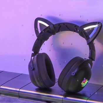 Слушалки ONIKUMA X11 с кошачьими уши, цветно сияние RGB, 3,5 мм, жичен детска излъчването на живо киберспортивной слушалки за момичета