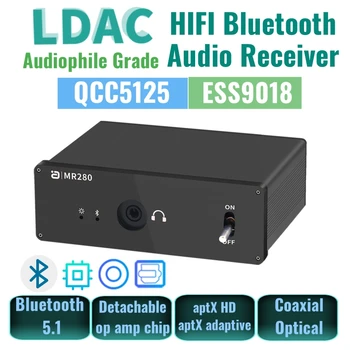 КПР Bluetooth 5.1 Аудиоприемник Hi-Res за Слушалки, Усилвател и Говорител Безжичен Адаптер QCC5125 ES9018 aptX HD За Домашно Стерео