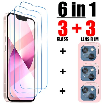 защитно Стъкло 6в1 За iPhone 13 12 Pro Max Mini 8 7 Plus 6S Защитно фолио за екран на iPhone 11 Pro XS Max XR X SE 2020 Фолио за обектива