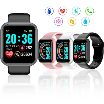 2022 Модни интелигентни цифрови часовници за жени и мъже с Y68 D20 Bluetooth, за напомняне, за да се обадите, дистанционно камера, спортни ръчни часовници за Apple и Android
