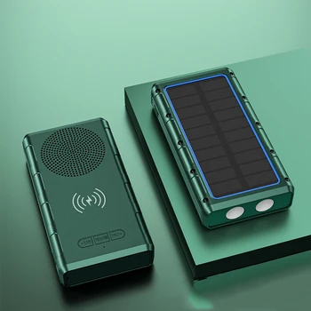 Слънчев Банка Хранене 20000 ма Бързо Безжично Зарядно Устройство Powerbank за iPhone 14 Xiaomi Samsung Повербанк с Bluetooth Високоговорител и FM Радио