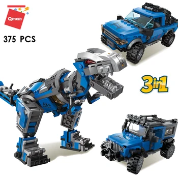 375PCS 3in1 Момчета Динозавър Градивен елемент на Дракон Свят Трансформацията тухли Механичен камион Играчки за деца, подарък