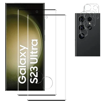 3D Изогнутое прозрачно закалено стъкло с пълно покритие за Samsung Galaxy S23 Ultra Screen Защитно фолио за камерата за Samsung Galaxy S23 Plus