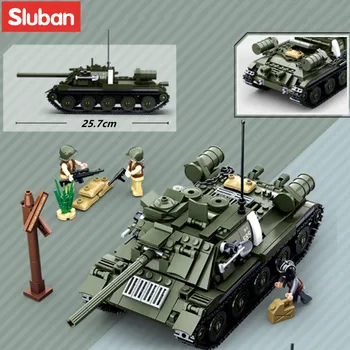 Sluban Градивен елемент на Играчки WW2 Армия T34-85 Среден Танк 387 бр. Тухли B0689 Военна Дизайн Съвместима С Водещи Марки