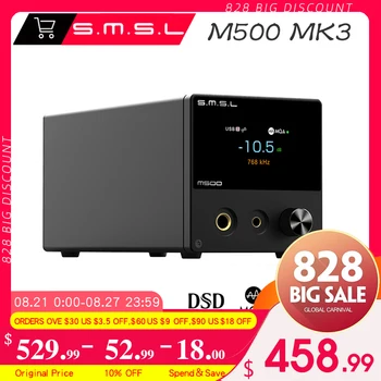 SMSL M500 MK3 MQA Декодер ES9038Pro XU216 DSD512 32 Бита/768 khz Bluetooth Audio DAC, усилватели за Слушалки с Дистанционно управление, 3,5 мм