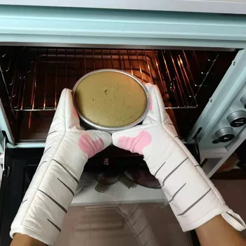 Мультяшные лапи с дълги памучни ръкавици за печене, изолационни ръкавици за микровълнова печка, топлоустойчива нескользящие кухненски ръкавици с един пръст