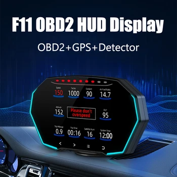 F11 HUD OBD2 Дисплей Автомобилен GPS Сензор Цифров Скоростомер об/мин Измерване на температурата на горивото, Вода/масло, Автомобилни Аксесоари, Бордови компютър