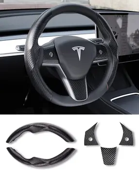 TaxMat карбоновое влакна Tesla модел 3 модел Y, защитни етикети на волана, 2017-2023, тампон върху лентата, ABS, без приплъзване