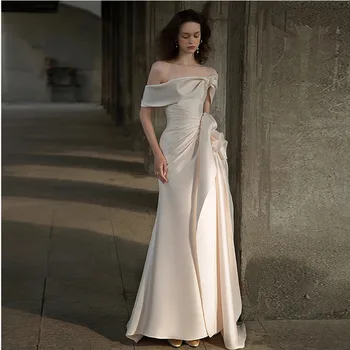 Елегантното бяло атласное сватбена рокля с отворен гръб, халат De 2022, сватбени френски реколта вечерни рокли Vestido De