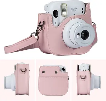Защитна чанта за съхранение на своята практика за фотоапарат миг печат, Съвместим с Instax Mini 9/11, Мека чанта Instax от Изкуствена кожа с пагон