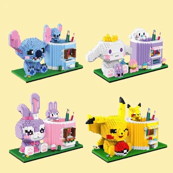 Серия креативни строителни блокове Pokemon Pikachu, държач за химикалки, мини-диамантена кукла-конструктор, детски играчки, коледни подаръци