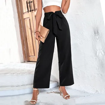 2023 Нови дълги панталони дантела в местния стил, черен панталон с висока талия и широки штанинами, женски