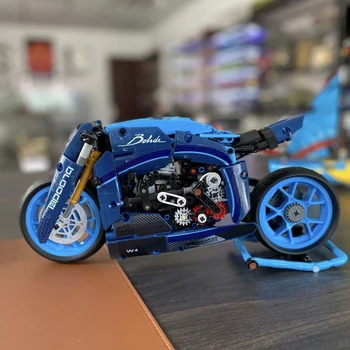 Технически характеристики на Bugattied син на концептуален мотоциклет градивни елементи за сглобяване на модел на мотоциклет играчка, подарък за момичета и деца 986 бр.