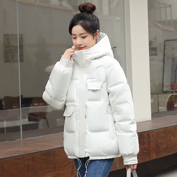 Есен и зима, нов корейски стил, модни однотонная naka яке с качулка, дамски ежедневни тънка топло яке за хляб, модни
