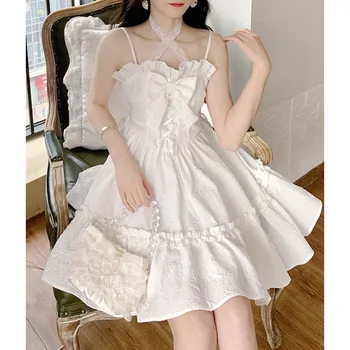 2023 Корейското лятно бяло мини рокля в стил Лолита