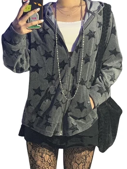 Y2k hoody с качулка с графичен принтом оверсайз, дамски мъжки градинска дрехи с цип, яке с качулка в стил хип-хоп, облекла в стил гръндж