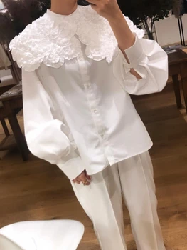 Ризи с флорални яка и дълги ръкави, свободна горна дреха, однобортные дамски потници и блузи, бяла риза, дамски куртки