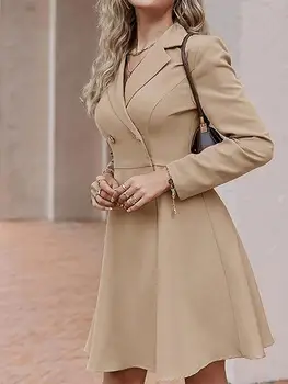 2023 Пролетен женски тренч, однотонное палто с дълъг ръкав, есенна офис дамски дрехи, отложной яка, двубортный женски