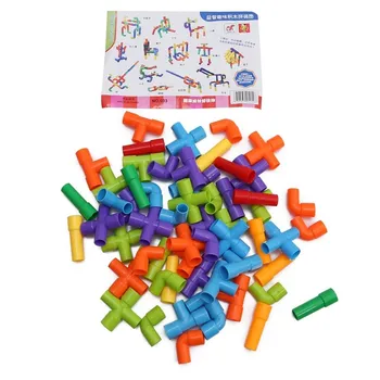 60 бр. комплект за сглобяване на пъзела, детски образователни пластмасови играчки за изграждане на водопроводни тръби