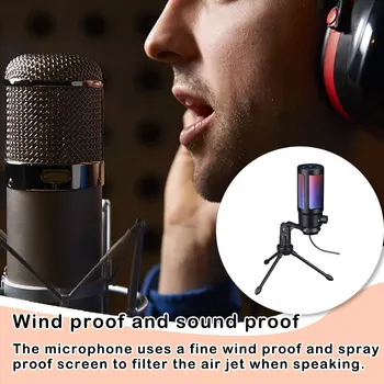Професионален USB-микрофон, Изход за слушалки конденсаторные микрофони за пеене с микрофон със стойка статив запис и стрийминг