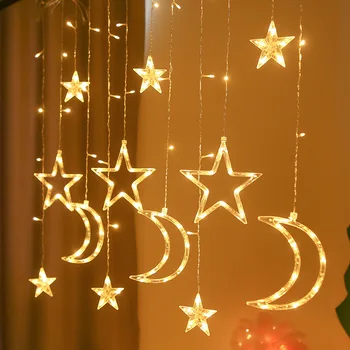 Страхотна звезда, Луна led гирлянди EU Plug Декорации за дома в стаята на Празничното осветление Пердета Лампа Външен декор Ейд Мубарак Нова