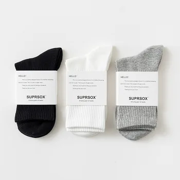 3 чифта ежедневни прости мъжки чорапи, удобни обикновен бизнес чорапи със средна дължина, мъжки улични чорапи за скейтборд, спортни чорапи