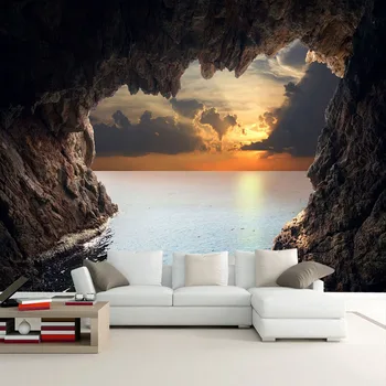 Потребителски фотообои, 3D стереоскопични пещерен морски пейзаж, на изгрева, ТЕЛЕВИЗИЯ-на фона на модерните стенни тапети, хол, спалня, стенно изкуство