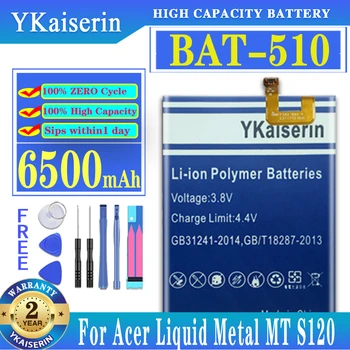 YKaiserin висок Клас Батерия 6500 ма BAT-510 За Acer Liquid Metal MT S120 За Acer Liquid Zest Плюс За мобилен телефон Batterij