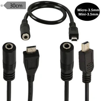 DC3.5 мм женски към Mini USB 5 ПЕНСА мъжки и Micro USB 5 ПЕНСА мъжки микрофон, слушалка, свързана към аудиокабелю мобилен телефон 0,3 м
