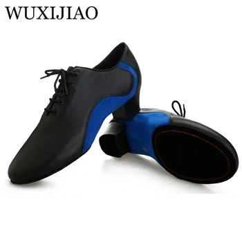 WUXIJIAO/мъжки обувки за латино танци от естествена кожа, обувки за танци балната зала на нисък ток 2,2 см, големи размери, вечерни обувки за квадратны