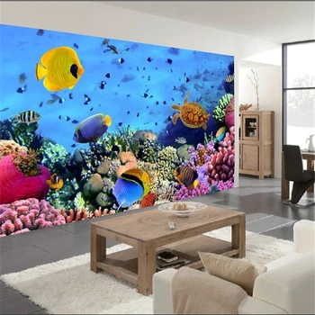 цветна рисувани стенни beibehang, на живо подводен свят на тропическите риби в ресторант-бара на хотела, фон, 3d фотообои