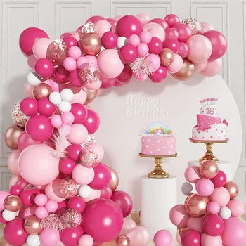 Розов Балон Арка Комплект Балон Венец Лък Балони, Сватбен декор Детски Душ Момиче Рожден Ден Възрастен на моминско парти Балон Балон