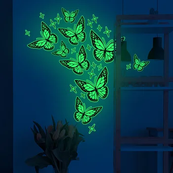 Стикери за стена със зелена нежна пеперуда, книжен етикет на стената, украса за спални, хол, разрываемый домашен самоклеящийся