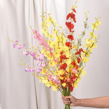 Имитация на орхидея с 5 вилици, сватбена украса за дома и хотела, бледо-жълт phalaenopsis, соя, фалшив букет, украса