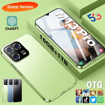 Глобалната версия на M13 Pro 7,3 Инча HD 2023 Абсолютно Нов 16 + 1 TB цял екран Отключени Android Нов Смарт Мобилен телефон 5G Мобилни телефони