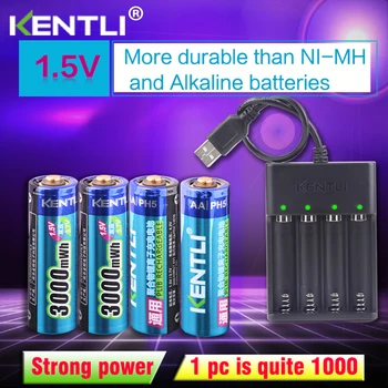 KENTLI 4 бр. AA от 1,5 3000 МВтч, литиево-йонна акумулаторна батерия + 4-канален полимерна литиево-йонна батерия, зарядно устройство