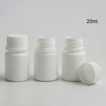 100 X HDPE 20 мл, обикновена бяла фармацевтични таблетки, флакони за лекарства, капсули, контейнер, кутия с винтови капачки за аутопсия