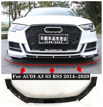 Подходящ за AUDI A3 S3 2014-2020 3 бр./1 компл. ABS черна кола на бронята на предната сплитери за устни Защитно покритие