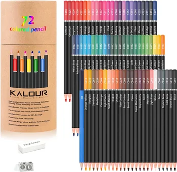 Комплект цветни моливи KALOUR 72 цвят, Мека Сърцевина перфектен за рисуване, Перушина Скици, Colorization Моливи за възрастни, Начинаещи, деца