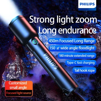 PHILIPS 2023NEW led фенерче къмпинг lanterna риболов увеличение на 450 м дальнобойный sos Самоотбрана
