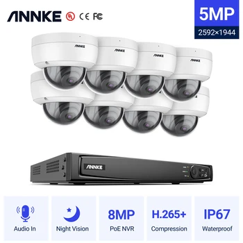 ANNKE FHD 5MP POE Система за Видеонаблюдение 16CH H. 265 + 8MP NVR 4K Записващо устройство 8ШТ 5-Мегапикселова камера, Водоустойчива Ip Камера за Наблюдение Със Звук в