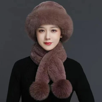 Капачка дамски зимни имитация на дупки за мама от вълна на корейския заек Рекс, въздушна шапка за чужденци, шапка за басейна, благородна женска шапка, удебелена