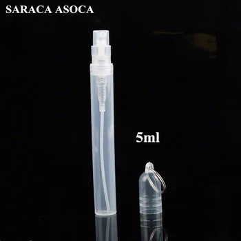 5 мл метална халка Пластмасови флакони за парфюми Прозрачен цветен спрей, бутилка за еднократна употреба, е малка бутилка, преносим бутилка за пътуване 1000 бр./лот